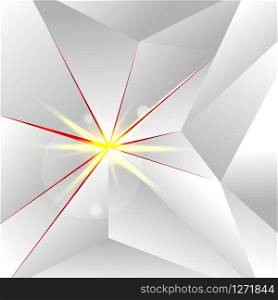 Abstract White Low Polygon with lighting on Red Background and Texture. Vector Illustration