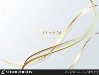 Abstract white luxury background 3d overlapping with gold lines curve. Luxury style. Vector illustration