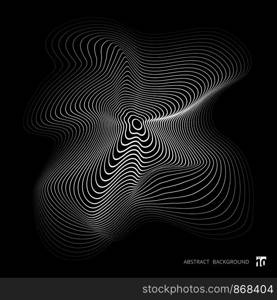 Abstract white mesh wave of particles on black elegant background. Futuristic style card. Data technology vector illustration. Big data visualization. 3d rendering.