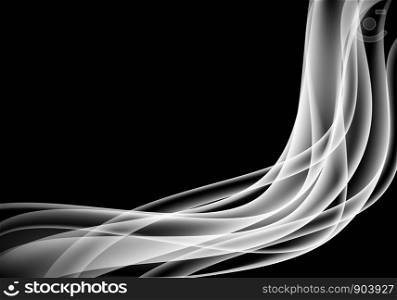 Abstract white smoke curve on black background vector illustration.
