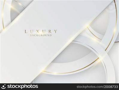 Abstract white stripes with golden circle lines and lighting effect on clean background luxury style. Vector graphic illustration