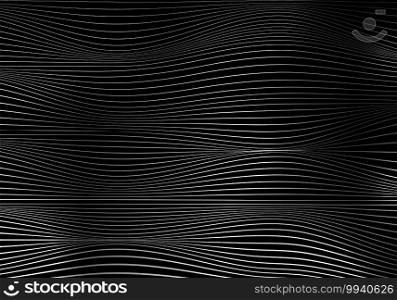 Abstract white wave lines pattern on black background and texture with lighting. Vector illustration