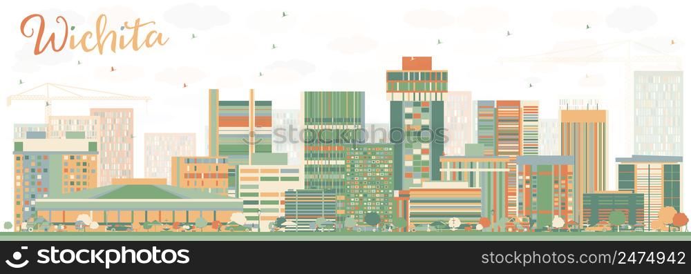Abstract Wichita Skyline with Color Buildings. Vector Illustration. Business Travel and Tourism Concept with Modern Architecture. Image for Presentation Banner Placard and Web Site.