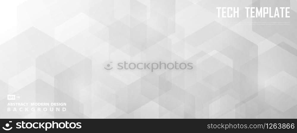 Abstract wide white and gray hexagonal technology design of decoration background. Use for ad, poster, artwork, template design. illustration vector eps10