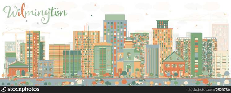 Abstract Wilmington Skyline with Color Buildings. Vector Illustration. Business Travel and Tourism Concept with Modern Buildings. Image for Presentation Banner Placard and Web Site.