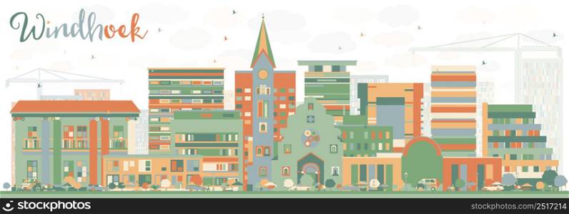 Abstract Windhoek Skyline with Color Buildings. Vector Illustration. Business Travel and Tourism Concept with Modern Buildings. Image for Presentation Banner Placard and Web Site.
