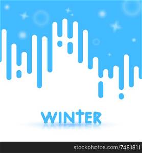 Abstract winter background with blue stripes on white and glowing elements. Vector illustration of winter