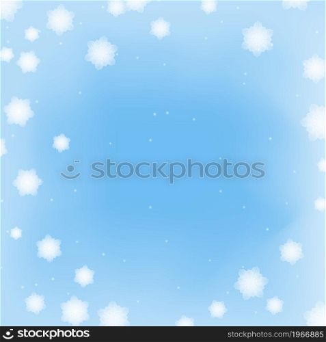 Abstract winter background with snowflakes and ice on blue color. Vector illustration of design elements for greeting cards, posters, wallpaper, surface, web design, textile, decor, print.