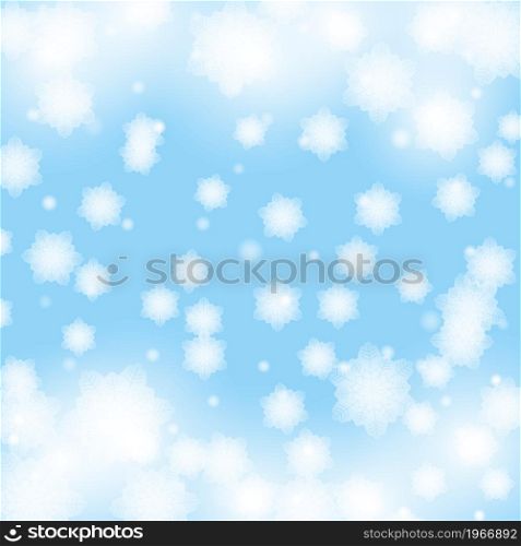 Abstract winter background with snowflakes and ice on blue color. Vector illustration of design elements for greeting cards, posters, wallpaper, surface, web design, textile, decor, print.