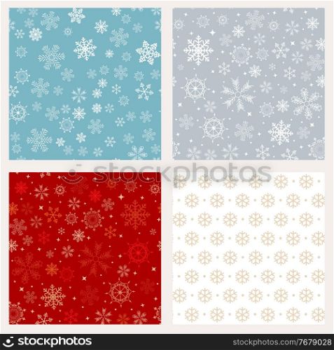 Abstract Winter Design Seamless Pattern Background Collection Set with Snowflakes for Christmas and New Year Poster. Vector Illustration. Abstract Winter Design Seamless Pattern Background Collection Set with Snowflakes for Christmas and New Year Poster. Vector Illustration EPS10