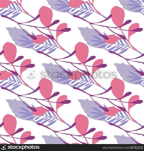 Abstract winter leaves and branches vector seamless pattern on white background. Backdrop flat style for textile or book covers, wallpapers, design, graphic art, wrapping. Abstract winter leaves and branches vector seamless pattern on white background.
