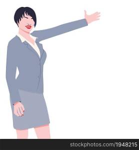 Abstract woman in buisness suit show something illustration.