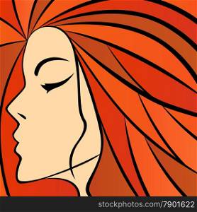 Abstract women portrait with fiery hair, colorful hand drawing vector artwork