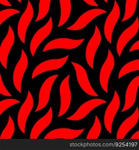 Abstract wrapped seamless pattern. Simple red shape texture on black background. Doodle fabric print template. Design with leaves.