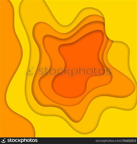 Abstract yellow 3D paper cut background. Abstract wave shapes. Vector format