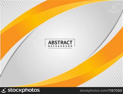 Abstract yellow and gray wave or curved background on gray space design layout template or corporate web banner with halftone. Vector illustration