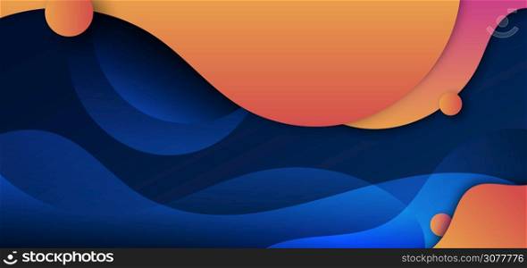 Abstract yellow and orange fluid shape wave curved with circle on dark blue background. Vector illustration