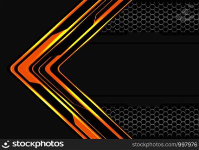 Abstract yellow black arrow circuit technology direction with hexagon mesh metallic on grey blank space design modern futuristic background vector illustration.