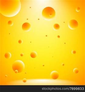 Abstract yellow cheese themed lightened room with flying balls