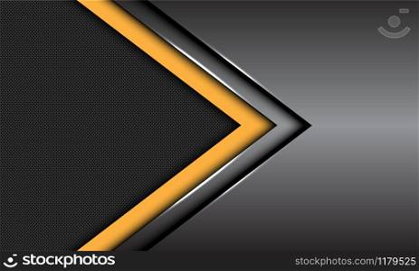 Abstract yellow dark grey metallic arrow direction with circle mesh blank space design modern luxury futuristic background vector illustration.