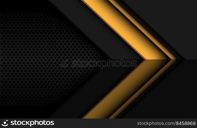 Abstract yellow grey black metallic arrow direction geometric shape with circle mesh pattern blank space design modern futuristic background vector illustration.