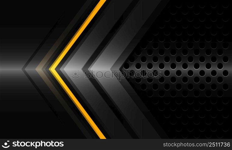 Abstract yellow light neon grey metal arrow direction geometric with circle mesh technology futuristic design modern background vector illustration.