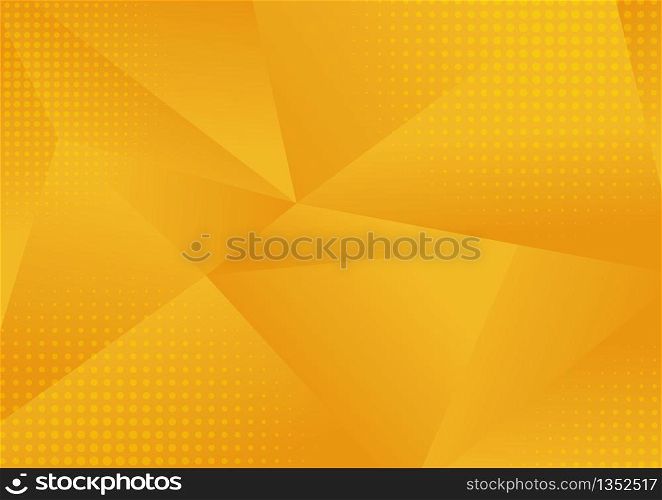 Abstract yellow low polygon geometric consisting of triangles of different sizes and colors background with halftone. Vector illustration