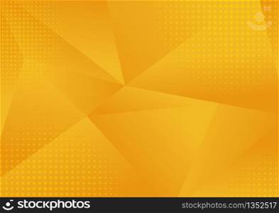 Abstract yellow low polygon geometric consisting of triangles of different sizes and colors background with halftone. Vector illustration