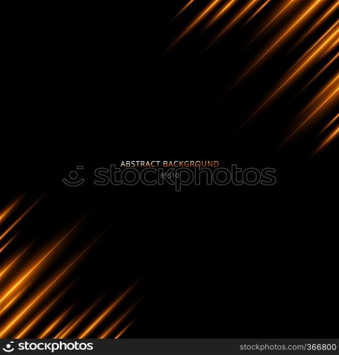 Abstract yellow or orange light line glowing neon motion on black background. Laser beams of lighting motion. Vector illustration