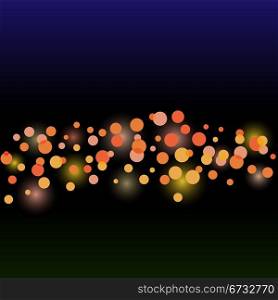 Abstract yellow, orange night lights vector background.