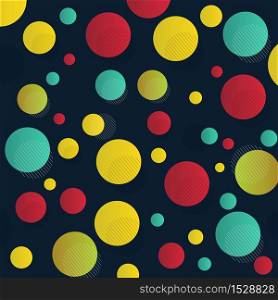 Abstract yellow, red, green black dots pattern with lines on dark blue background. Vector illustration