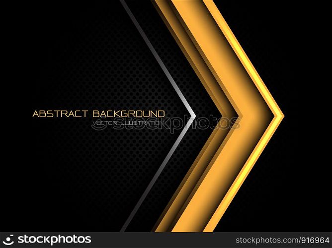 Abstract yellow silver arrow direction on dark grey circle mesh with text design modern futuristic background vector illustration.