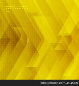 Abstract yellow tech diagonal geometric background with big arrows sign digital and stripes technology concept. Space for your text. Vector illustration