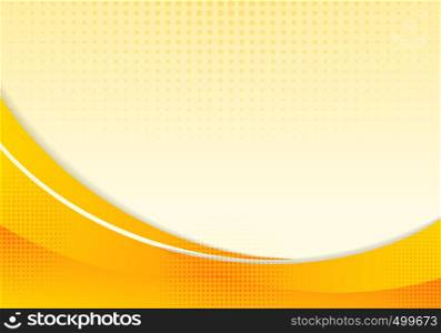 Abstract yellow waves or curved professional business design layout template or corporate banner web design background with halftone effect. Curve flow orange motion illustration. Orange smooth wave lines. Vector illustration