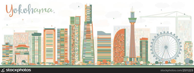 Abstract Yokohama Skyline with Color Buildings. Vector Illustration. Business and Tourism Concept with Modern Buildings. Image for Presentation, Banner, Placard or Web Site.