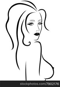 Abstract young woman with a naked breast, hand drawing vector outline