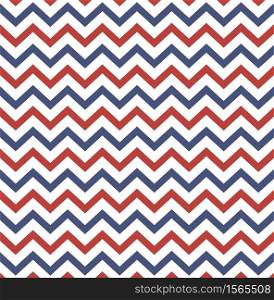 Abstract zig zag blue, red and white background. Diagonal chevron lines seamless pattern.