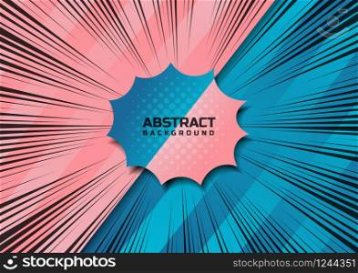 Abstract zoom line comics style and pop art pink and blue background.Versus. vs. Vector illustration