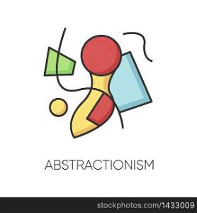 Abstractionism RGB color icon. Cultural movement. Various shapes abstract composition. Creative minimal painting. Isolated vector illustration. Abstractionism RGB color icon