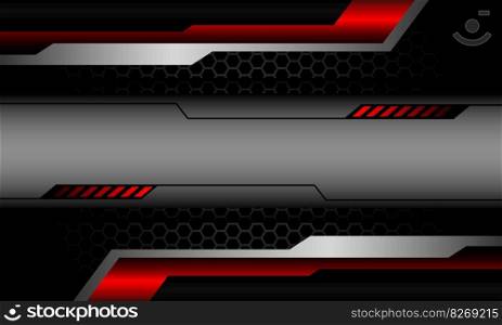Abstractred silver black banner red cyber geometric on blue hexagon mesh pattern design modern luxury background vector