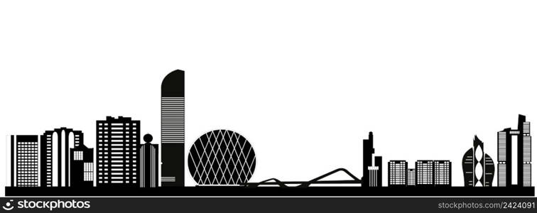 abu dhabi city skyline illustration in black and white. drawing of abu dhabi city skyline