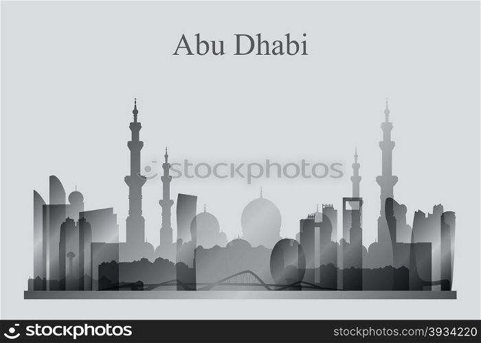 Abu Dhabi city skyline silhouette in grayscale, vector illustration&#xA;