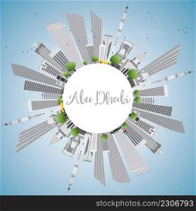 Abu Dhabi City Skyline with Gray Buildings and Copy Space. Vector Illustration. Business Travel and Tourism Concept with Modern Buildings. Image for Presentation Banner Placard and Web Site.