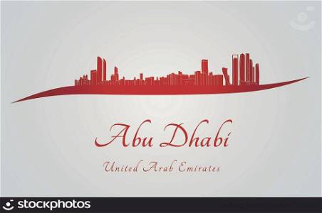 Abu Dhabi skyline in red and gray background in editable vector file