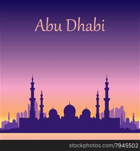 Abu Dhabi skyline silhouette background with a Grand Mosque, vector illustration