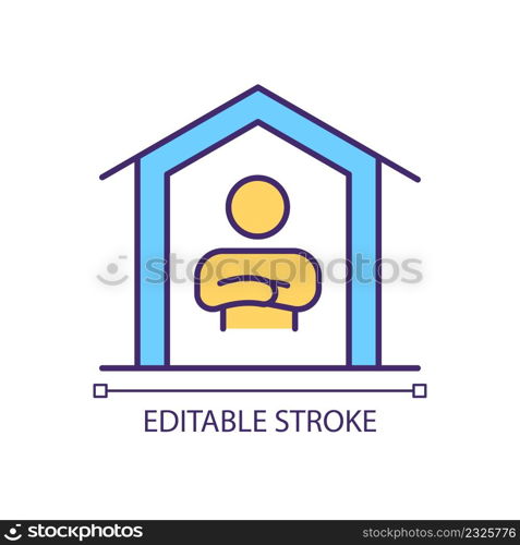 Abuser at home RGB color icon. Isolated vector illustration. Domestic abuse and aggression. Psychologically abusive behavior. Simple filled line drawing. Editable stroke. Arial font used. Abuser at home RGB color icon