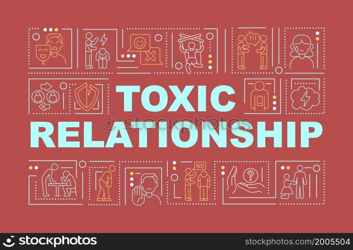 Abusive relationship word concepts banner. Forgiveness and trust lack. Infographics with linear icons on red background. Isolated creative typography. Vector outline color illustration with text. Abusive relationship word concepts banner