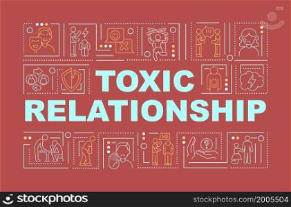 Abusive relationship word concepts banner. Forgiveness and trust lack. Infographics with linear icons on red background. Isolated creative typography. Vector outline color illustration with text. Abusive relationship word concepts banner