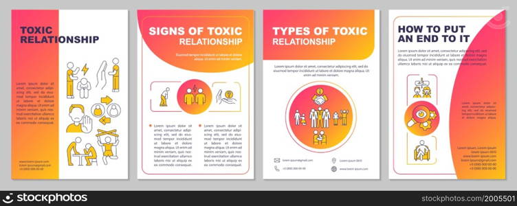 Abusive relationships brochure template. Hostile communication. Flyer, booklet, leaflet print, cover design with linear icons. Vector layouts for presentation, annual reports, advertisement pages. Abusive relationships brochure template