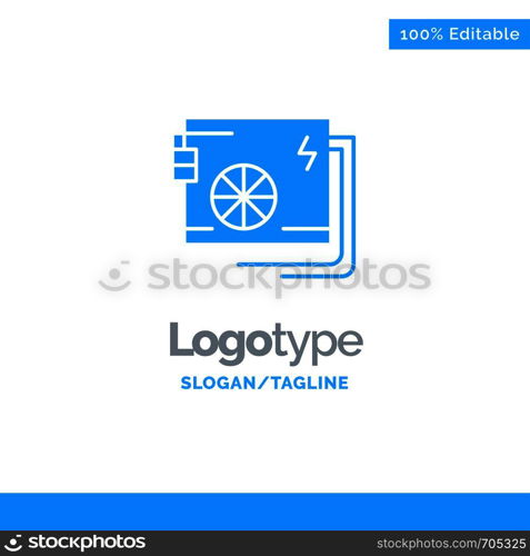 Ac, Computer, Part, Power, Supply Blue Solid Logo Template. Place for Tagline